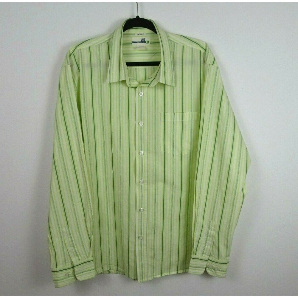 BKE Contour Fit Men's Button Down Shirt Long Sleeves Green Stripes Career XXL